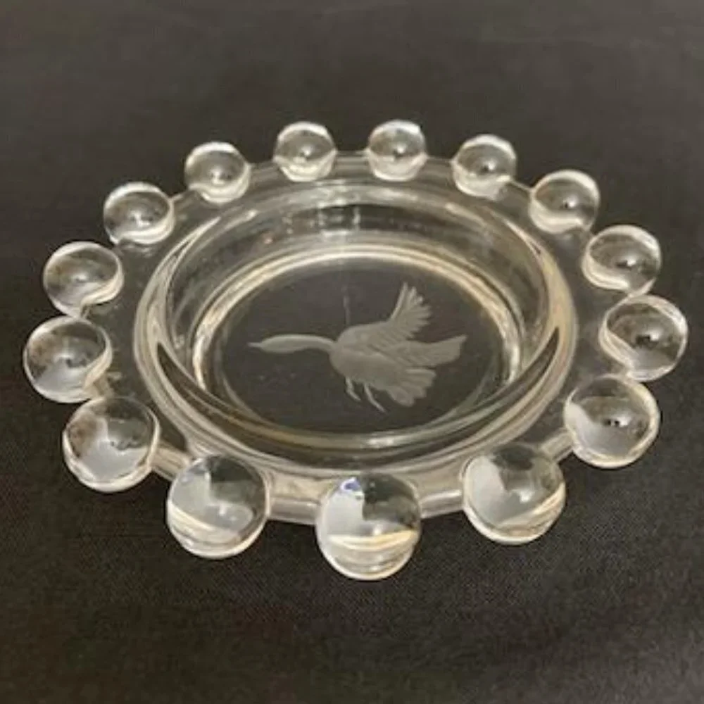 Vitg Beaded‎ Edge Clear Glass Candle Holder Ash Tray Trinket Dish Flying Duck